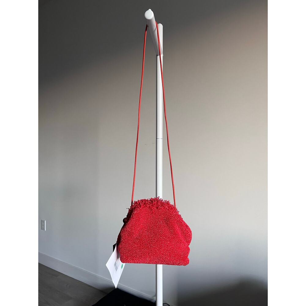 Orange-red leather and textile crossbody party bag